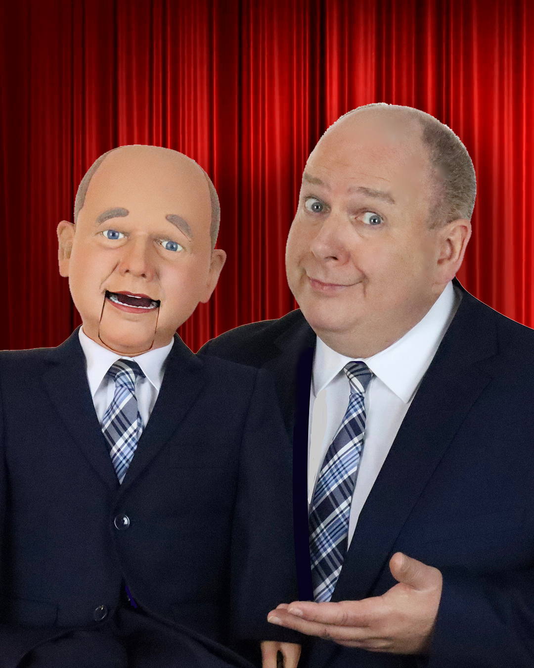 Darren Carr performing comedy with his ventriloquist doll