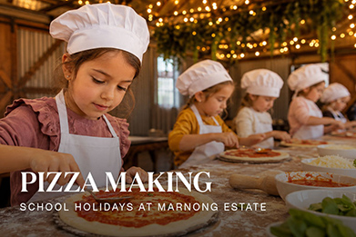 Kids making pizza at a workshop
