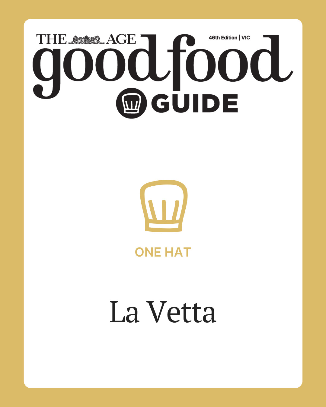 La Vètta, one hat, The Age Good Food Guide 2027