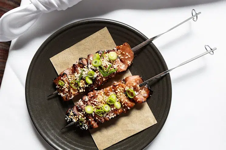 Spiedo: mortadella skewers cooked over charcoal at La Vètta
