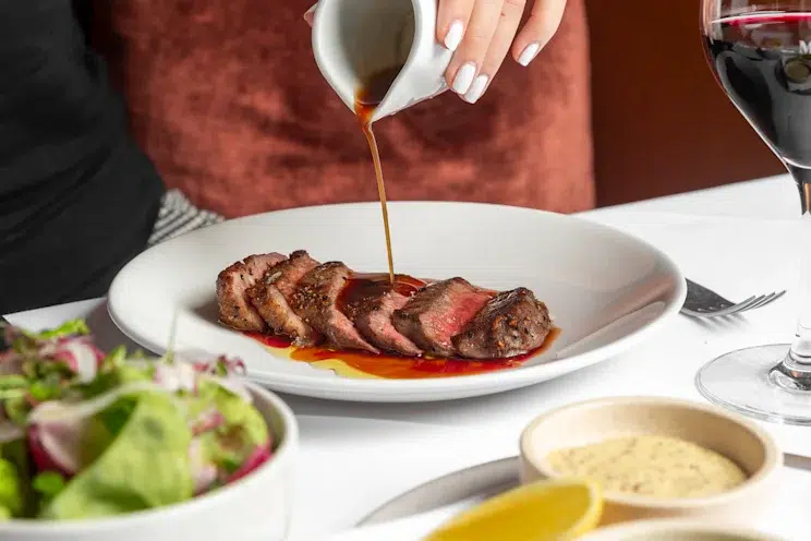 Steak served tableside at La Vètta, Good Food Guide 2027 hatted restaurant at Marnong Estate