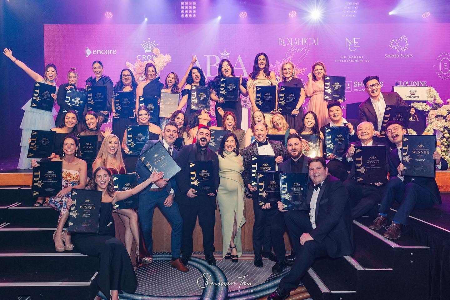 Winners on stage at the 2025 Victorian ABIA Wedding Awards